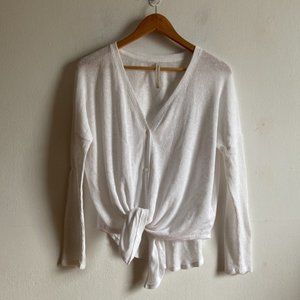 Aritzia Group Babaton Taurus White Waffle Tie Front Button Down